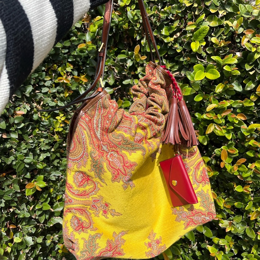 Etro Yellow and Brown Hobo Bag with Paisley Design
